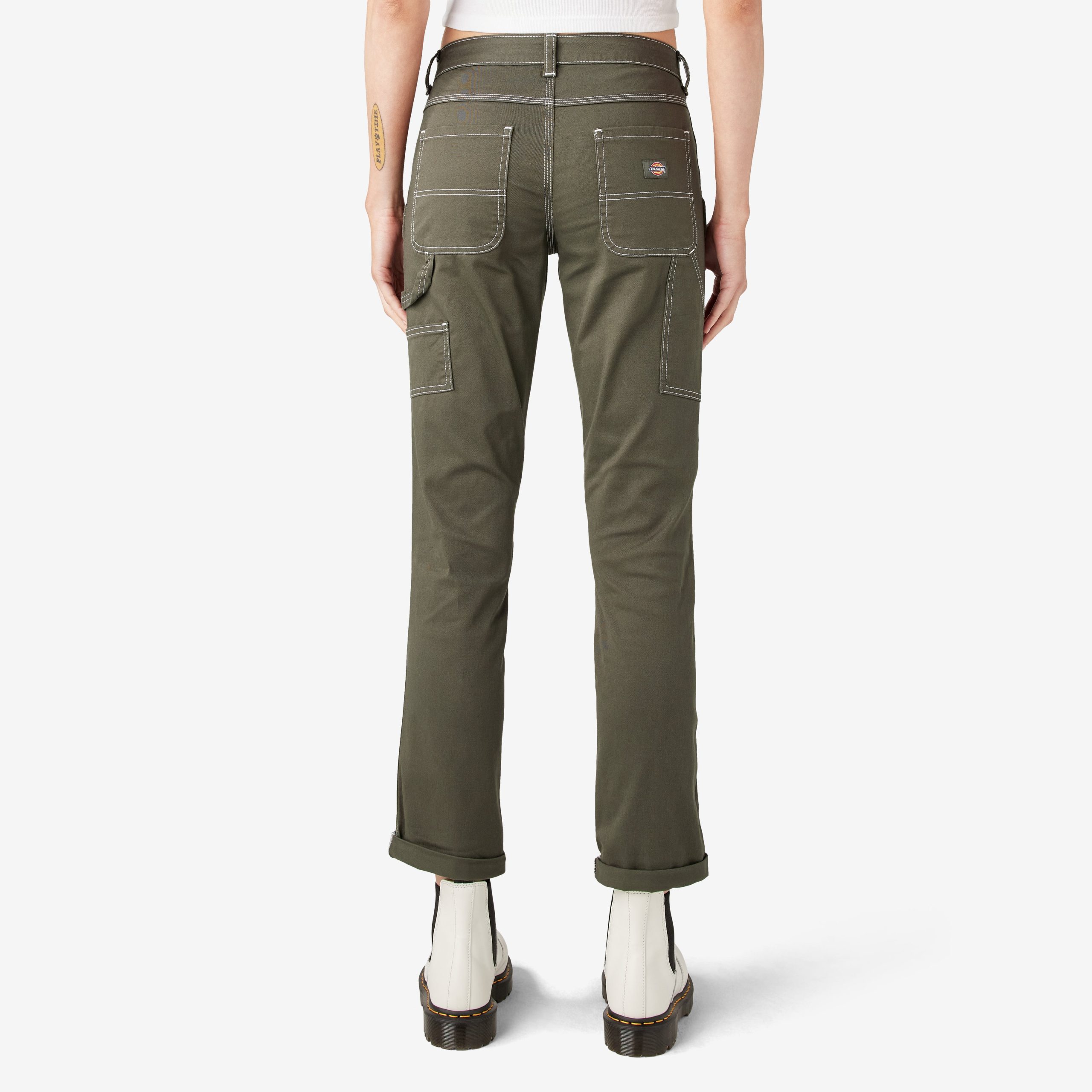 Women's Slim Straight Fit Roll Hem Carpenter Pants - Image 2